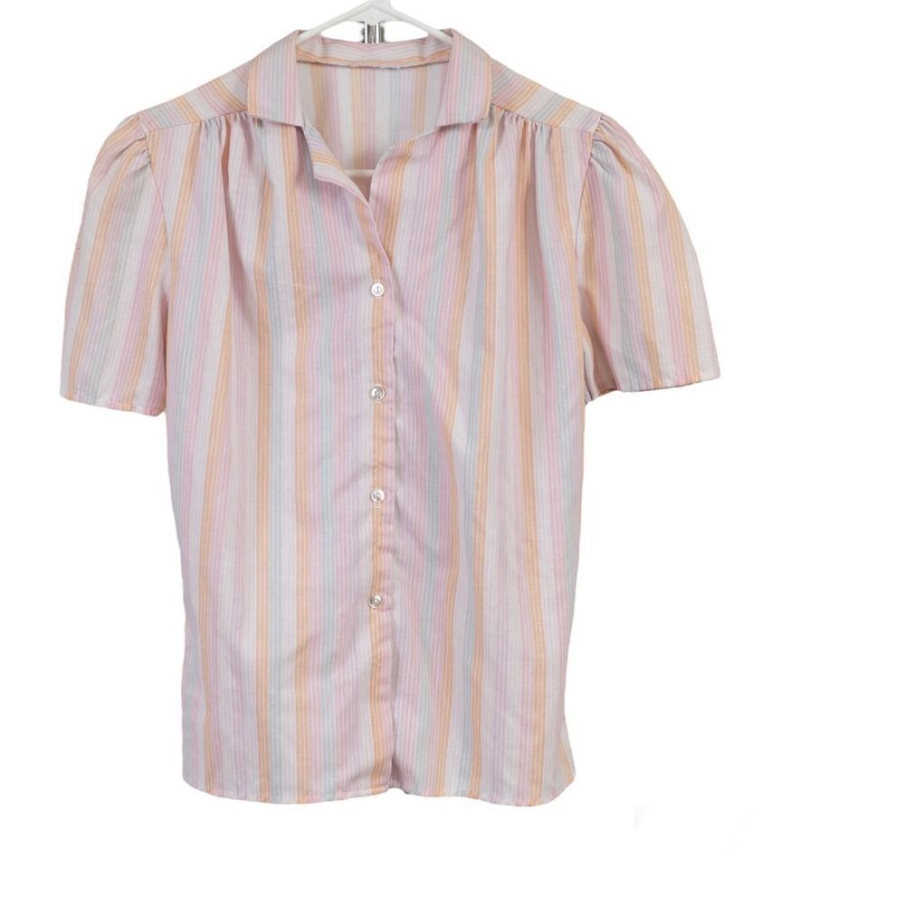 Vintage 60s buttons down shirt striped pink and yellow size S